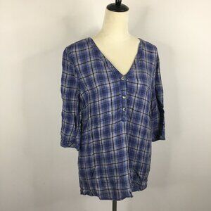 APC Blue Gray Navy Plaid 100% Linen Short Sleeve Button Shirt